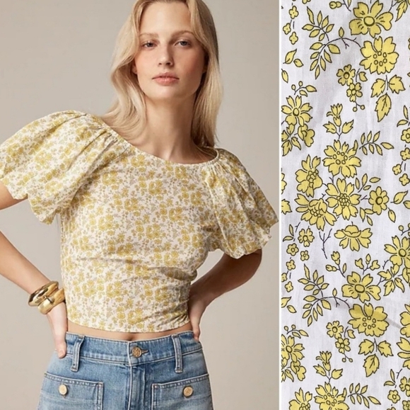 J CREW Plus Size Liberty Smocked Blouse Top Puff-Sleeve Capel Butter Yellow 18 - Picture 1 of 15